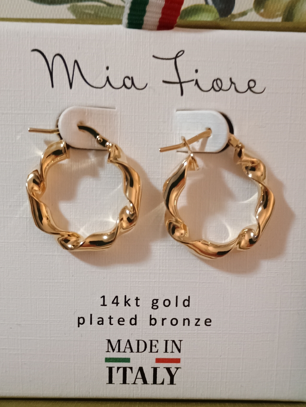 NWT Mia Fiore 14kt Gold Plated Bronze Twisted Hoop Earrings Made In Italy NEW